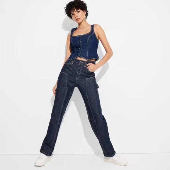 Wild Fable High-Rise EasyRigid Straight Carpenter Jeans - Ultra Dark Wash, Sz 14 - Picture 1 of 9